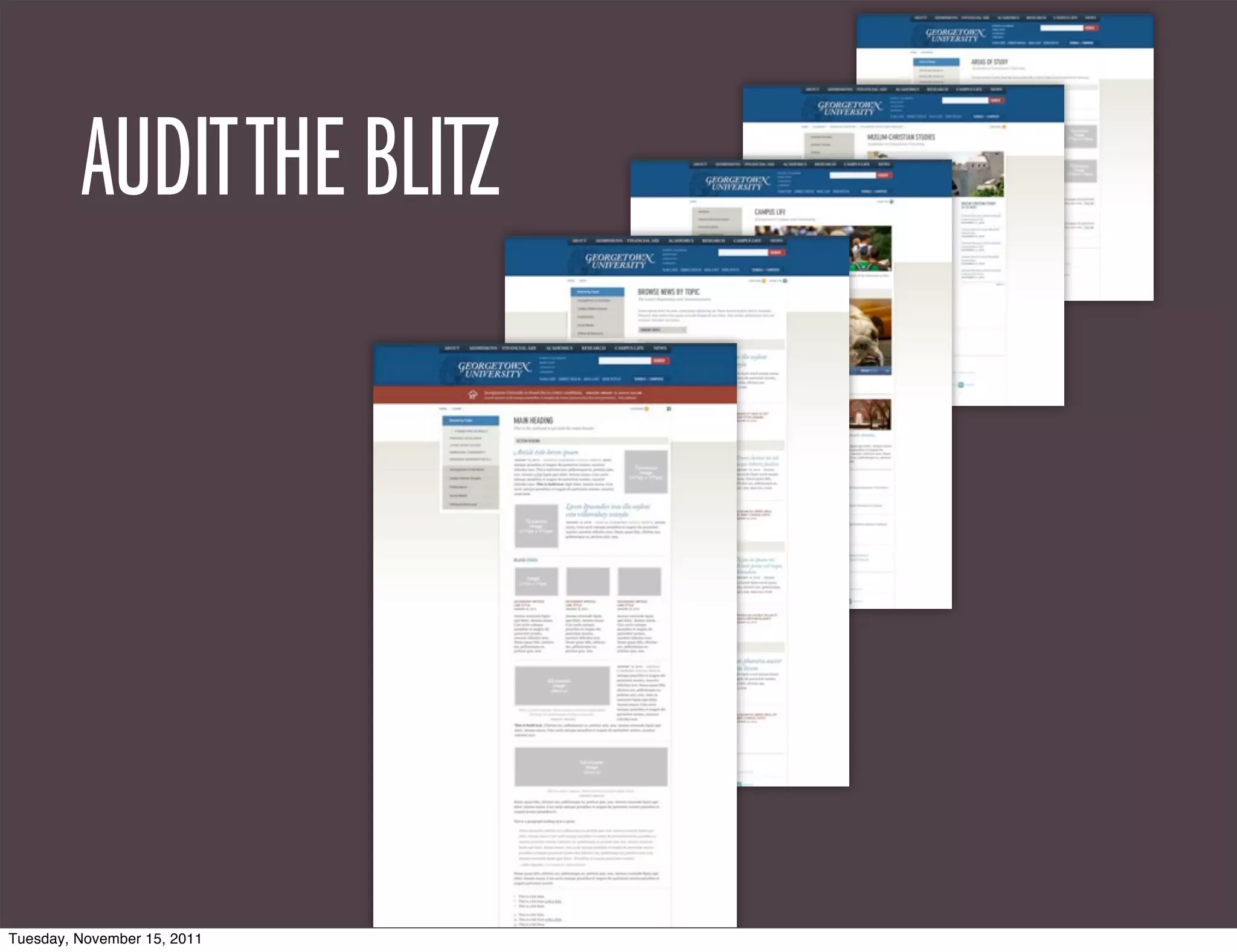 AUDIT THE BLITZ




Tuesday, November 15, 2011
 