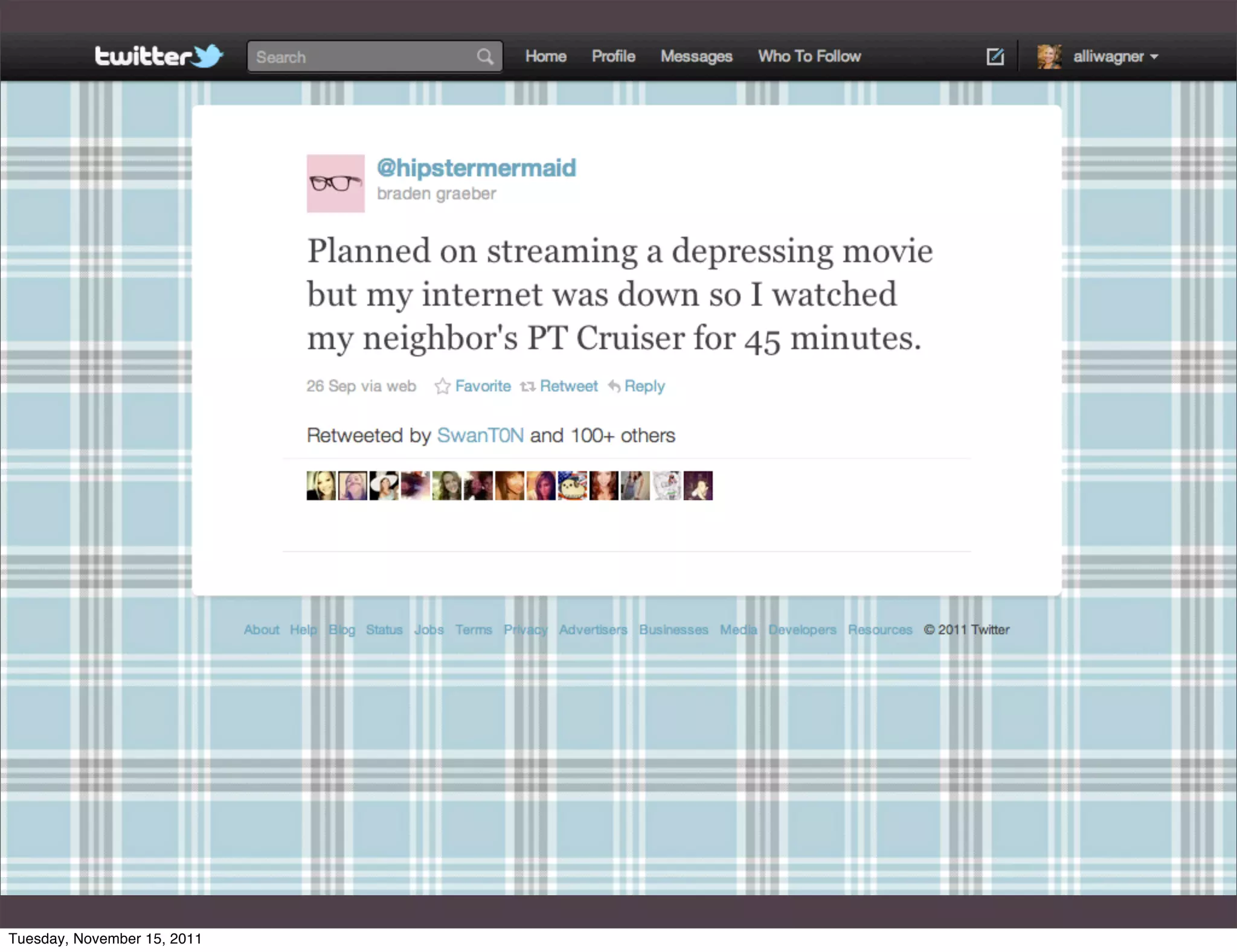 TEXT
Tuesday, November 15, 2011
 