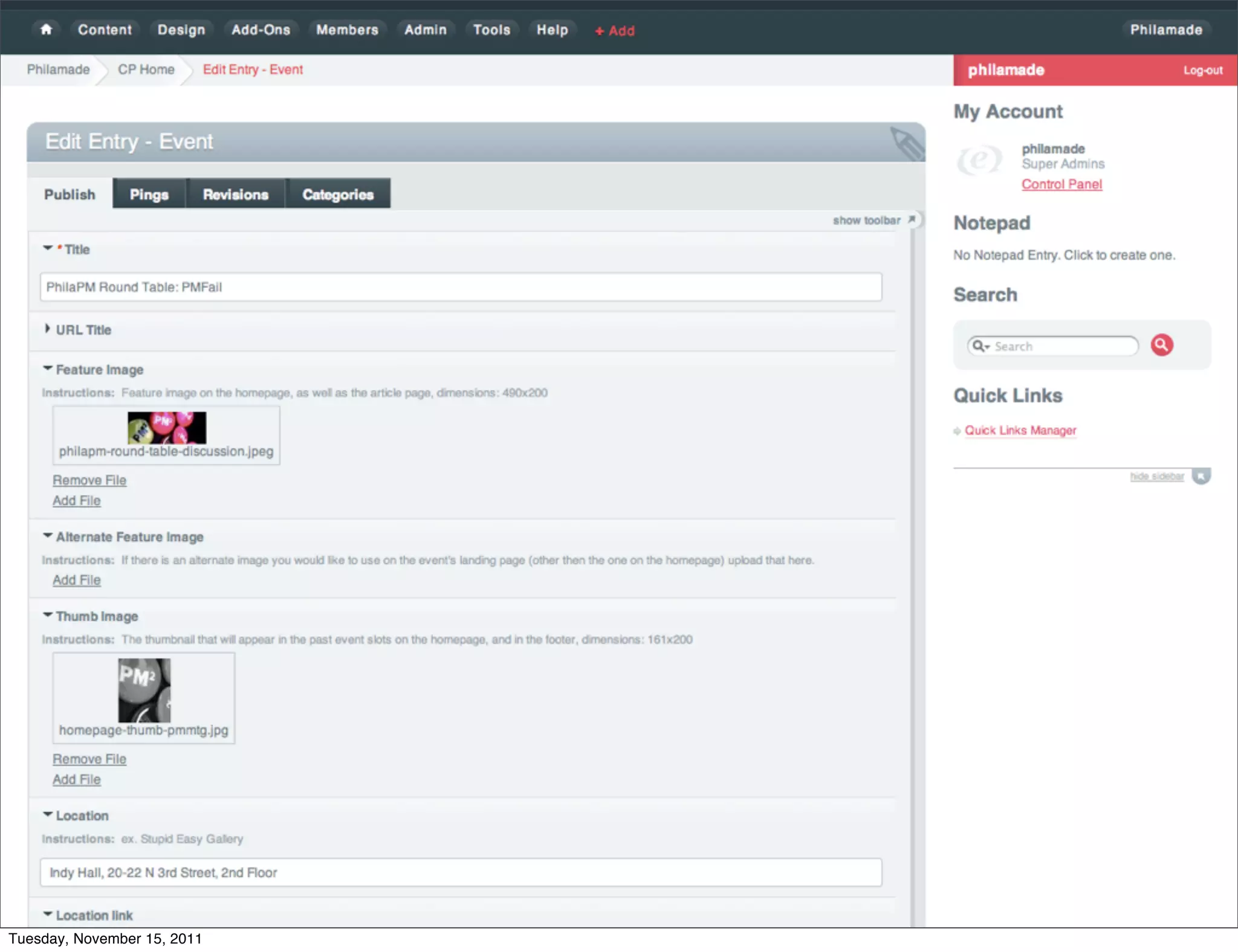 Tuesday, November 15, 2011
 