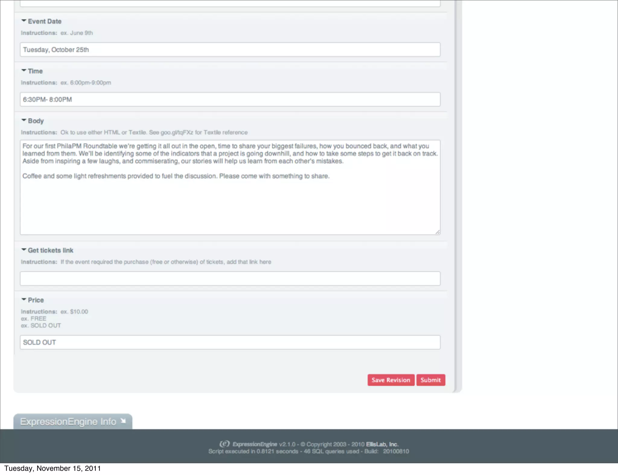 Tuesday, November 15, 2011
 