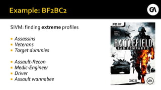 SIVM: finding extreme profiles
 Assassins
 Veterans
 Target dummies
 Assault-Recon
 Medic-Engineer
 Driver
 Assault wannabee
 