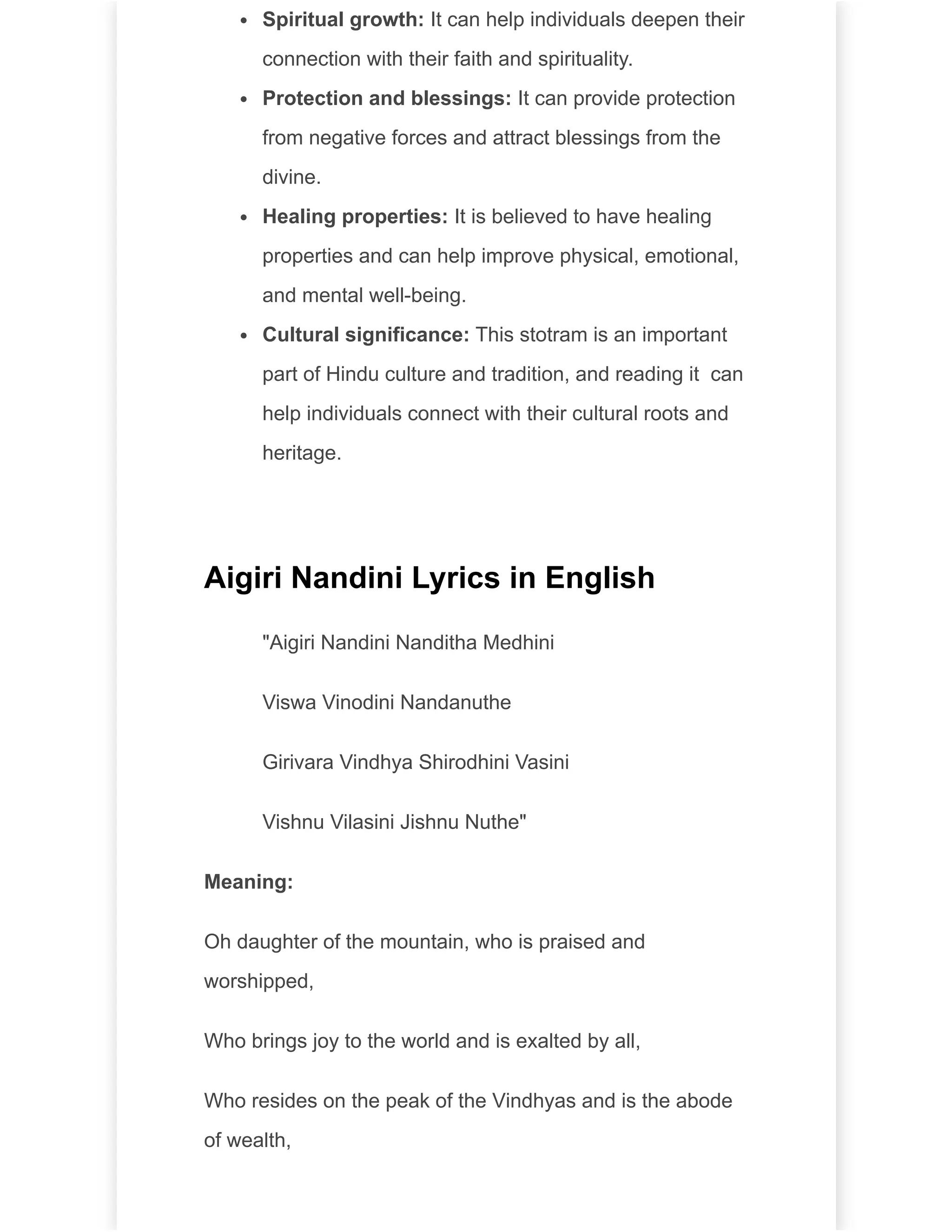 Aigiri Nandini Lyrics With Meaning In English pdf Aigiri Nandini Lyrics With Meaning In English pdf