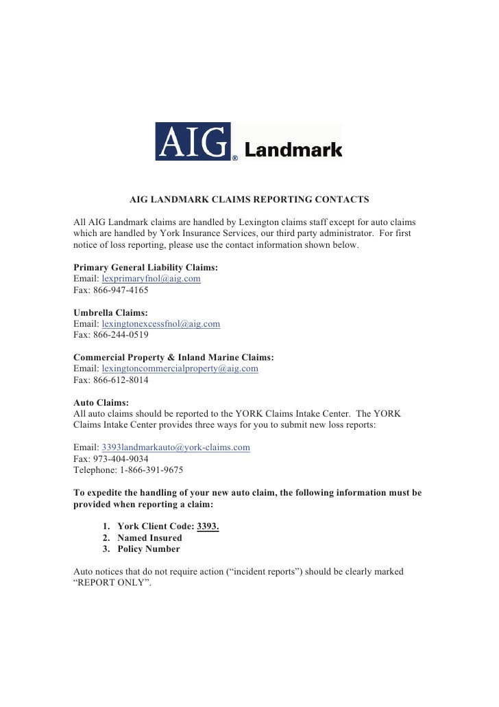 aig landmark claims reporting contacts all aig landmark claims york incident report