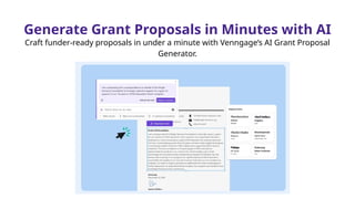 Generate Grant Proposals in Minutes with AI
Craft funder-ready proposals in under a minute with Venngage’s AI Grant Proposal
Generator.
 