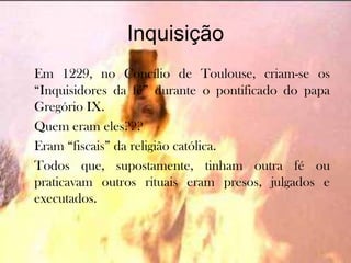 Proibiu os fieis de assistirem missas ministradas por padres casadosConcordata de Worms - 1122Além de todas as novas regras, o Papa deveria tirar dos monarcas o direito de nomear clérigos. 	Entretanto ainda se vivia em regime feudal e as igrejas ficavam dentro dos territórios dos Srs. Feudais. Logo, os clérigos eram súditos.	O Imperador do Sacro Império Romano-Germânico Henrique IV (Hohenstaufen – Alemanha) foi excomungado por não aceitar as ordens.	O Imperador pede perdão (Rendição de Canossa) e volta ao seu território para restaurar seu poder. Em seguida, invade Roma e obriga o Papa a fugir e se exilar. 	Apenas em 1122 há a divisão entre o poder da Igreja e o poder do Império (governo).