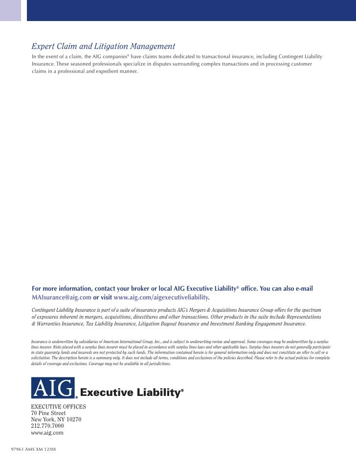 Aig S Mergers Acquisitions Insurance Group Contingent