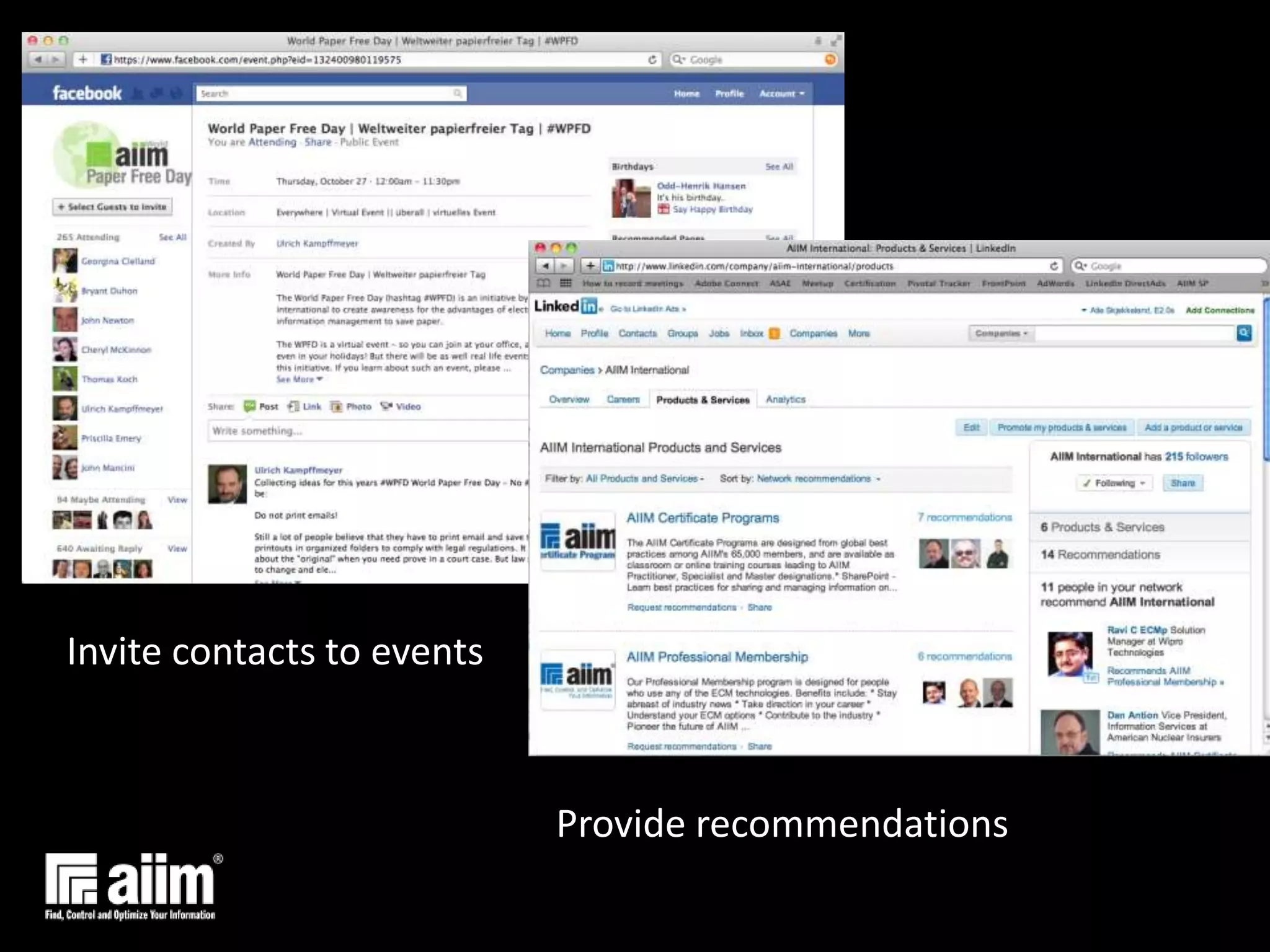 Invite contacts to eventsProvide recommendations