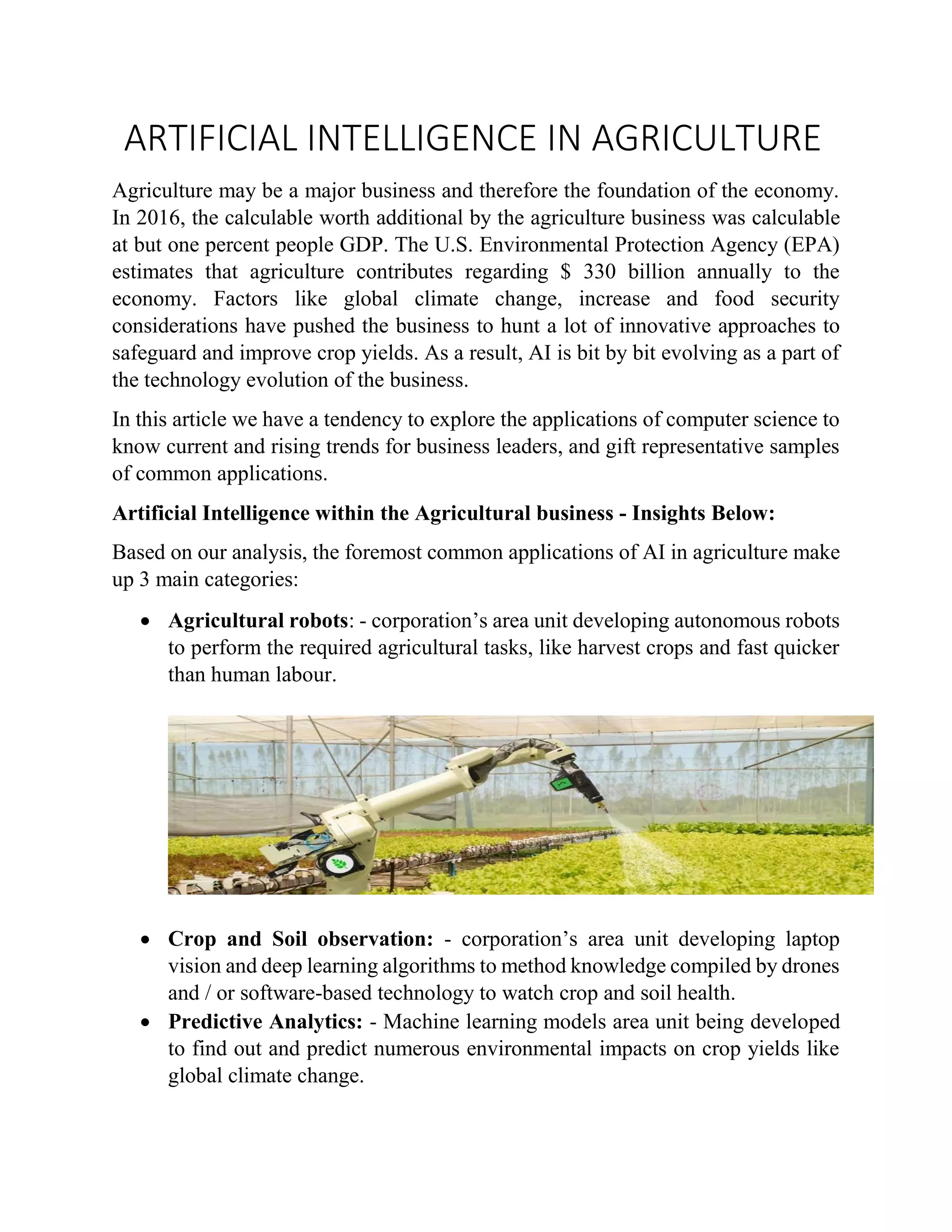 AI IN AGRICULTURE | PDF