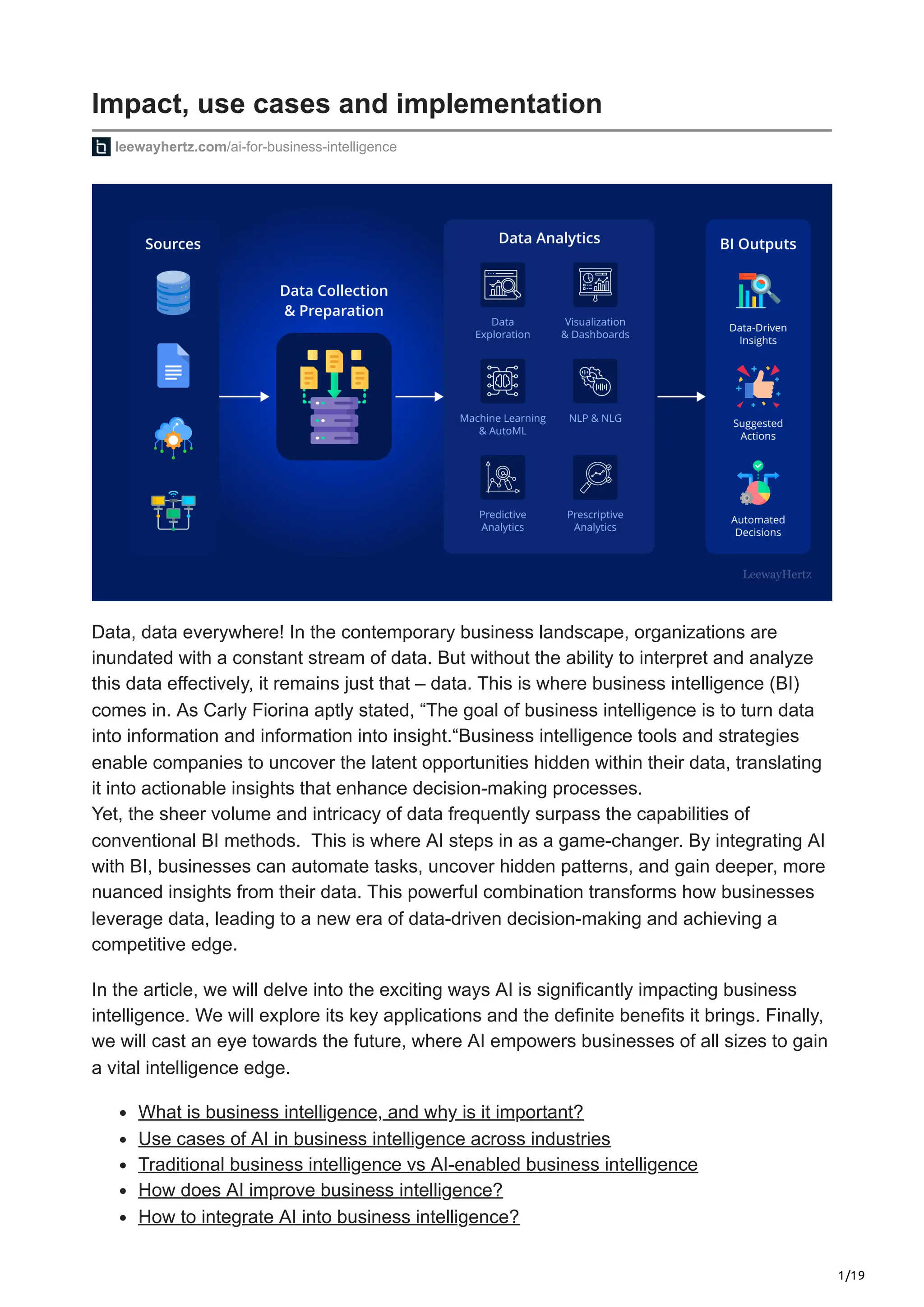 AI in Business Intelligence Impact use cases and implementation | PDF