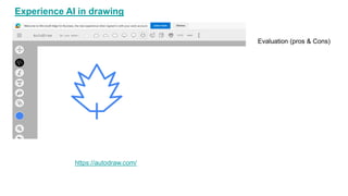 Experience AI in drawing
Evaluation (pros & Cons)
https://autodraw.com/
 