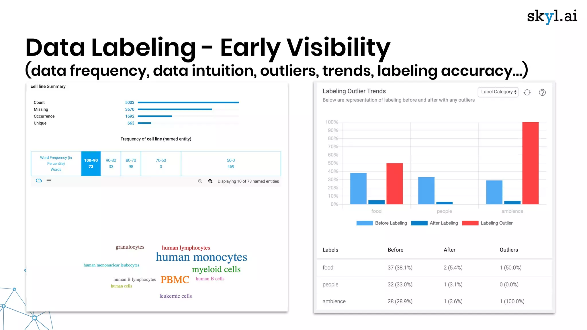 Data Labeling - Early Visibility
(data frequency, data intuition, outliers, trends, labeling accuracy…)
 