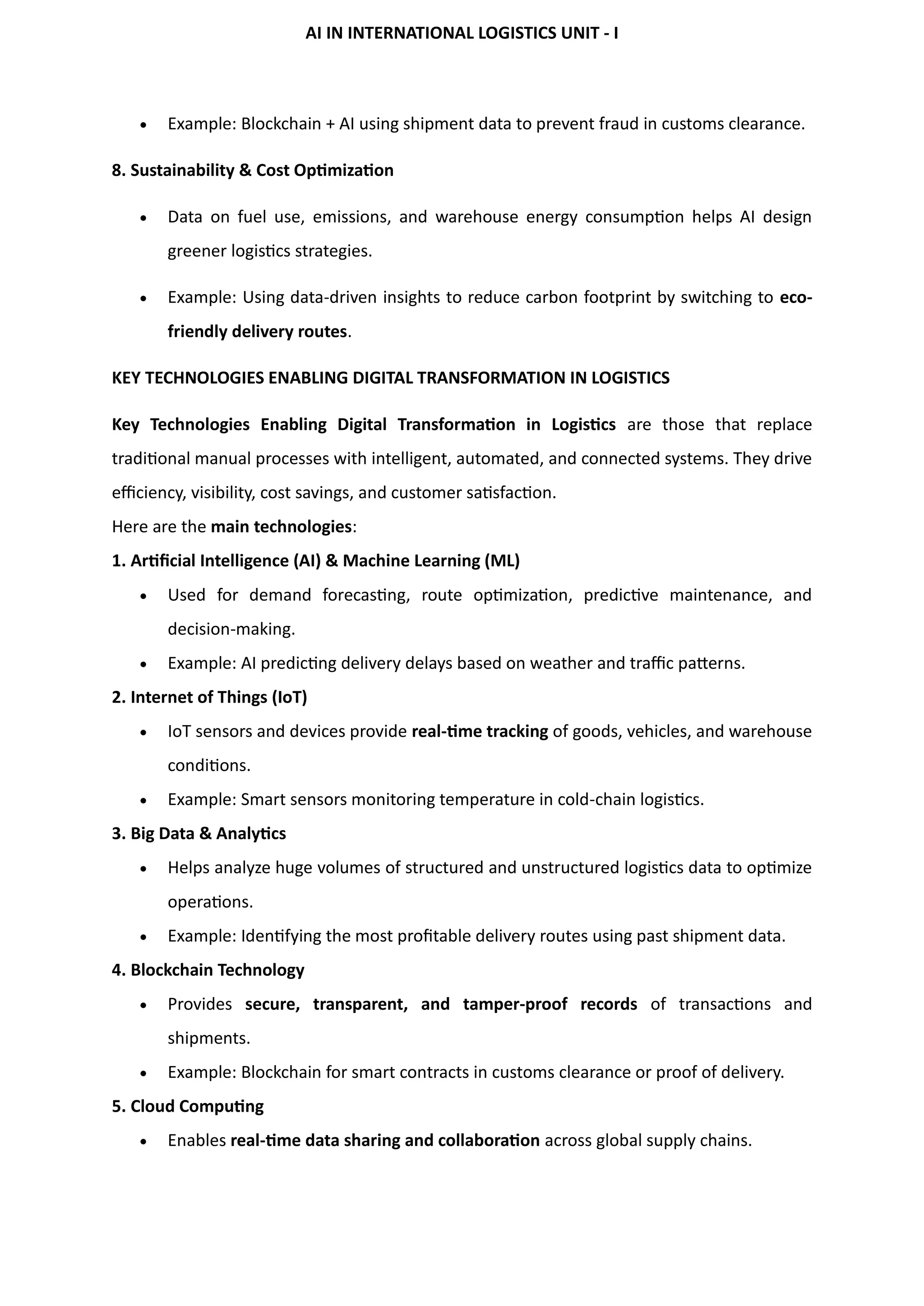 AI in International Logistics Unit I Digital Transformation in