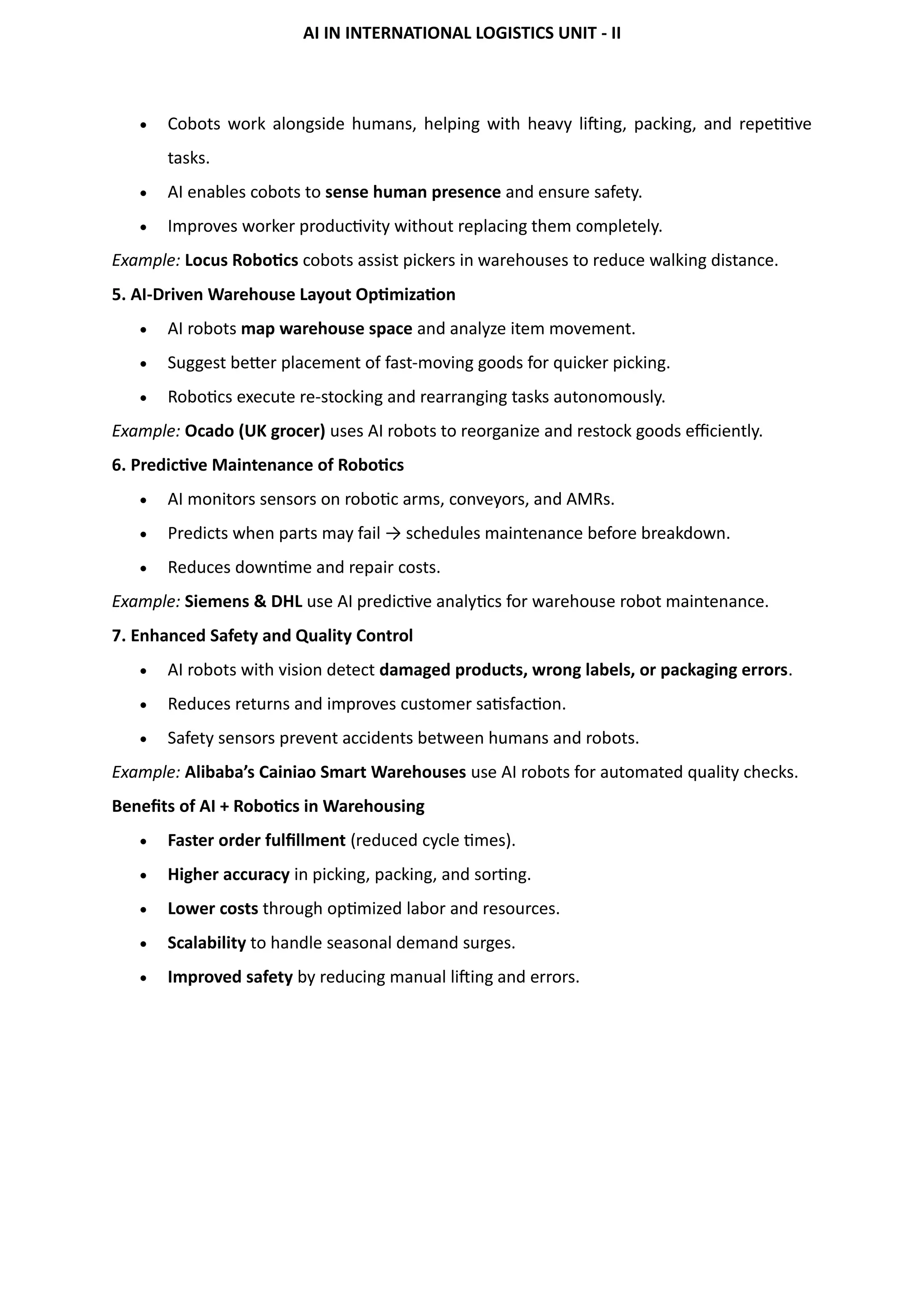AI in International Logistics Unit II Automation Forecasting and