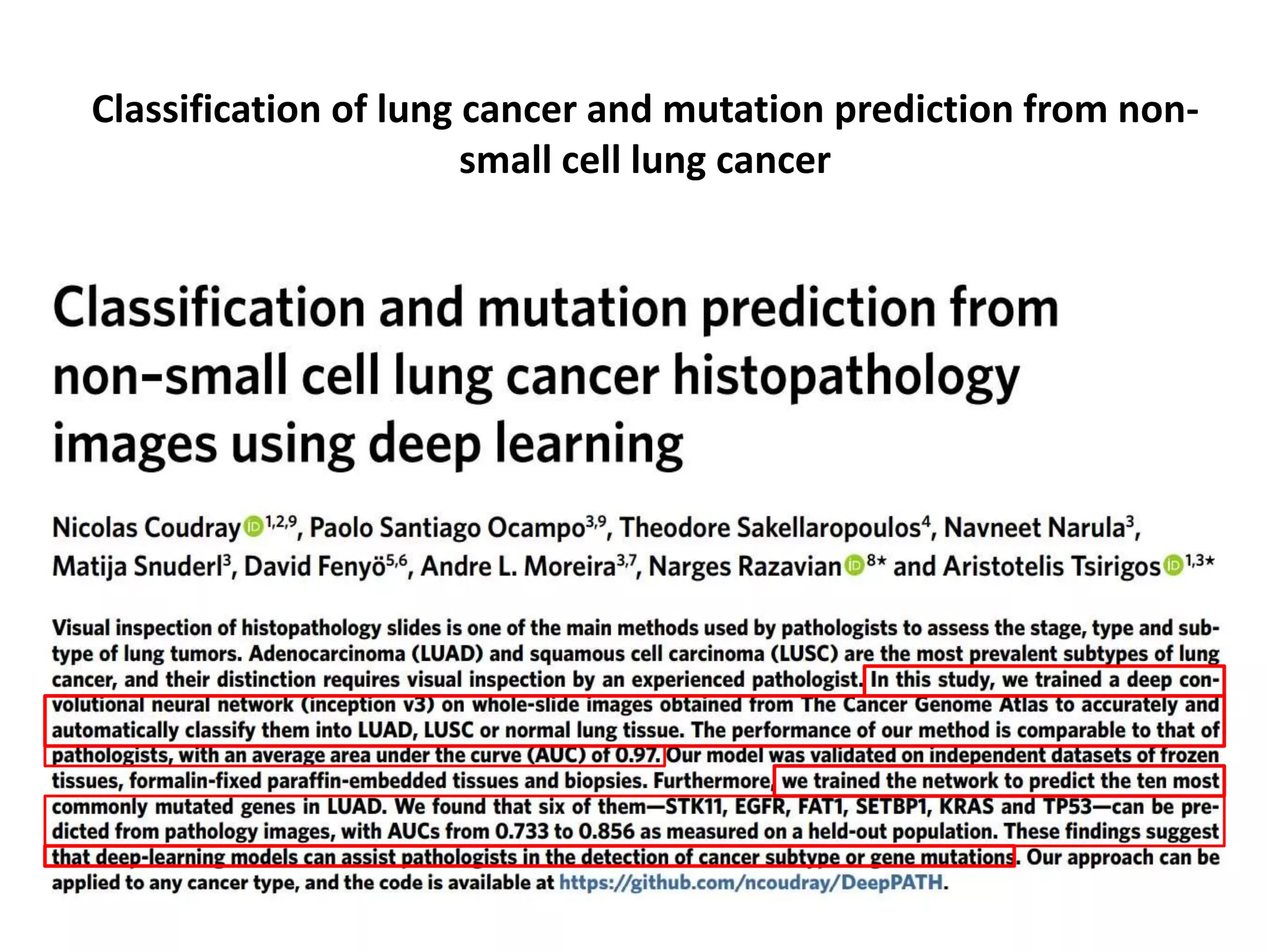 Classification of lung cancer and mutation prediction from non-
small cell lung cancer
 