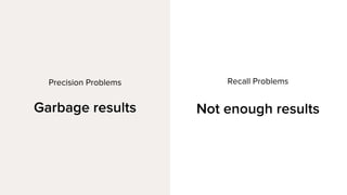 Precision Problems
Garbage results
Recall Problems
Not enough results
 