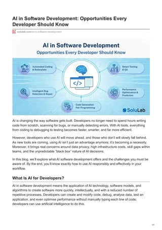 AI in Software Development Opportunities Every Developer Should Know. | PDF