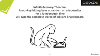 @roesslerj59
Inﬁnite-Monkey-Theorem:
A monkey hitting keys at random on a typewriter
for a long enough time
will type the complete works of William Shakespeare.
 