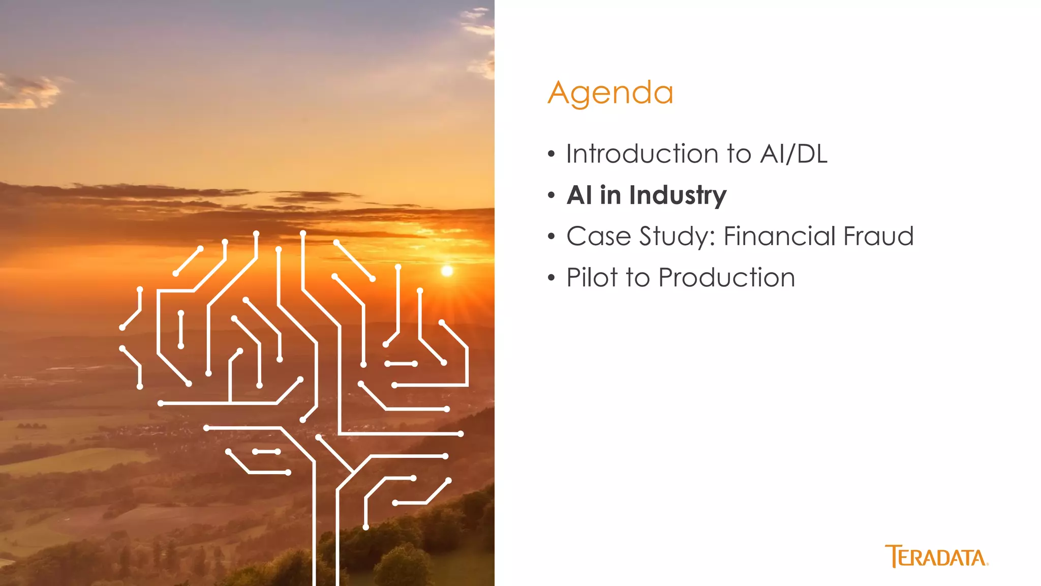 15
• Introduction to AI/DL
• AI in Industry
• Case Study: Financial Fraud
• Pilot to Production
Agenda
 