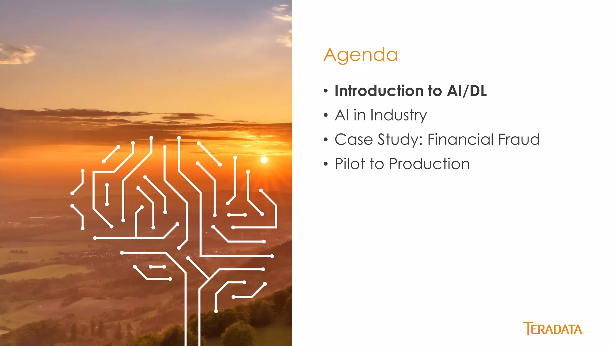 4
• Introduction to AI/DL
• AI in Industry
• Case Study: Financial Fraud
• Pilot to Production
Agenda
 