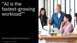 “AI is the
fastest-growing
workload”*
3
*Forrester Research Inc. “AI Deep Learning Workloads Demand a New Approach to Infrastructure”, by
Mike Gualtieri, Christopher Voce, Srividya Sridharan, Michele Goetz, Renee Taylor, May 4, 2018.
3 IBM IT Infrastructure / © 2021 IBM Corporation
 