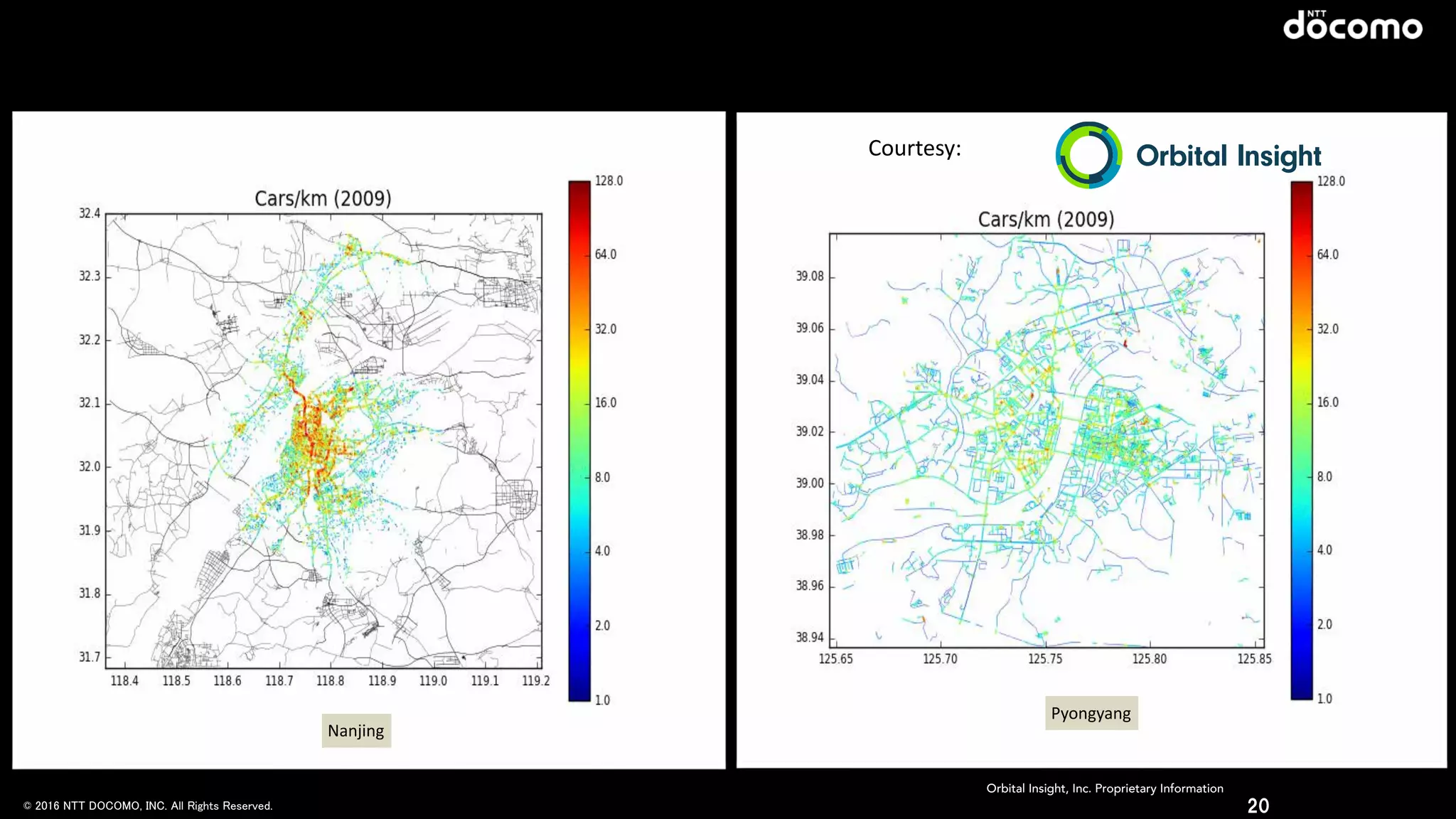 © 2016 NTT DOCOMO, INC. All Rights Reserved. 20
Orbital Insight, Inc. Proprietary Information
Nanjing
Pyongyang
Courtesy:	
  
 