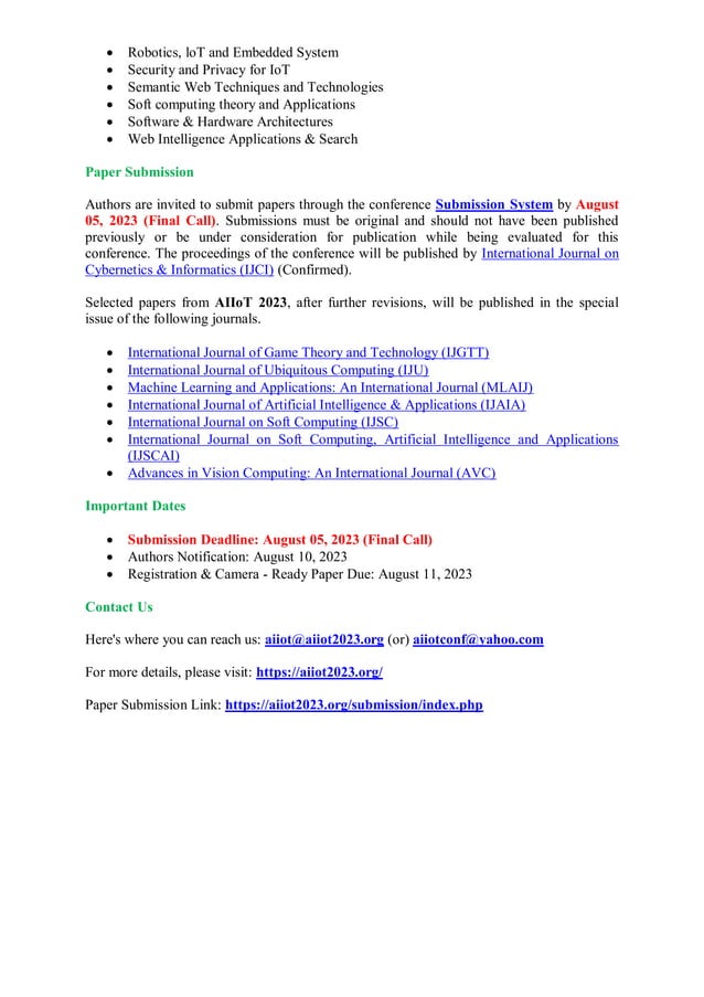 International Conference On Artificial Intelligence And Iot Aiiot 2023 Pdf International Conference On Artificial Intelligence And Iot Aiiot 2023 Pdf