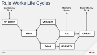 Rule Works Life Cycles
ON-ENTRY ON-EVERY
Match Act
Select ON-EMPTY
ON-EXIT
Call to Entry
Block
Operating
System
Caller of Entry
Block
 