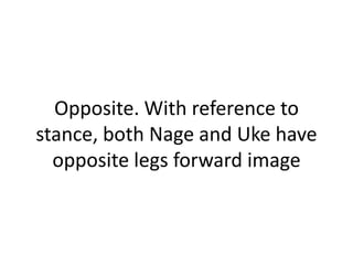 Opposite. With reference to stance, both Nage and Uke have opposite legs forward image