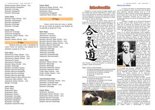 ---------Manual del Principiante
---------                          Aetaiki - Aikikai Español   13                                                                                                                                ---------Manual del Principiante
                                                                                                                                                                                                 ---------                          Aetaiki - Aikikai Español   2

Katateryotedori Nikyo (Omote - Ura)                                 Suwari Waza                                                                                                       Historia del Aikido
Katateryotedori Kotegaeshi                                          Somenuchi Yonkyo (Omote - Ura)
Ryotedori Iriminage                                                 Shomenuchi Sotokaitennage                                                                                                   La historia del Aikido va indisolublemente ligada
                                                                                                                                                                                      a la de su fundador, a quien conocemos como O Sensei
Ryotedori Kotegaeshi                                                Ryokatadori Ikkyo                                   El Aikido es un arte marcial de origen japonés. Arte
                                                                                                                                                                                      (Gran Maestro). Morihei Ueshiba nació el 14 de
Ryotedori Kokyunage                                                 Chundantsuki Kotegaeshi                         de combate que permite defenderse sin armas contra
                                                                                                                                                                                      Diciembre de 1883 en Tanabe, Prefectura de Wakayama.
                                                                    Jodantsuki Ikkyo (Omote - Ura)                  uno o varios adversarios armados o desarmados. La dife-
                                                                                                                                                                                      Era el cuarto hijo y único varón de Yoroku Ueshiba, un
                                                                                                                    rencia fundamental con otras artes marciales estriba en
Ushiro Waza                                                                                                         que busca disuadir al adversario y neutralizar su inten-
                                                                                                                                                                                      granjero acomodado, mientras que su madre, Yuki
Ryotedori Ikkyo (Omote - Ura)                                                                                                                                                         Itokawa, procedía de una familia terrateniente de ascen-
                                                                                     1er Kyu                        ción agresiva, más que derrotarle.
                                                                                                                                                                                      dencia noble.
Ryotedori Hijikimeosae                                                                                                      El practicante de Aikido utiliza técnicas de
                                                                                                                                                                                                Comenzó a trabajar en la Oficina de Impuestos
Ryotedori Kotegaeshi                                                                                                proyección y de inmovilización para desequilibrar o do-
                                                                                                                                                                                      de Tanabe, pero en 1902, Morihei dimitió y se fue a
Ryotedori Shihonage                                                       Ciento veinte horas de curso, o alrede-   minar a su adversario; puede también acompañar sus
                                                                                                                                                                                      Tokyo con la intención de comenzar de nuevo como
                                                                                                                                   movimientos de una serie de "atemis", es
Ryotedori Iriminage                                                 dor de seis meses de práctica real después de                  decir golpes en puntos vitales del cuerpo.
                                                                                                                                                                                      empresario. Fue durante esta primera estancia en Tokyo
                                                                    la admisión al grado de 2º Kyu.                                                                                   cuando Morihei comenzó su estudio de las artes mar-
                                                                                                                                       Su ejercicio incluye la práctica con
                                                                                                                                                                                      ciales, aprendiendo jujutsu y kenjutsu tradicionales.
Suwari Waza                                                                                                                                diversas armas. A diferencia de
                                                                                                                                                                                                En 1903 Morihei se alistó en el ejército y par-
Somenuchi Iriminage                                                 Tachi Waza                                                                  otras artes marciales, el
                                                                                                                                                                                      ticipó en la Guerra Ruso-Japonesa como sargento.
Somenuchi Kotegaeshi                                                Somenuchi Jiyuwaza                                                            Aikido excluye tajante-
                                                                                                                                                                                      Durante la vida militar Morihei continuaba con su interés
                                                                                                                                     mente toda idea de competición. A
Somenuchi Sankyo (Omote - Ura)                                      Yokomenuchi Jiyuwaza                                           primera vista el Aikido, con sus bellos
                                                                                                                                                                                      en las artes marciales y aprendió las técnicas de la
Katadori Nikyo                                                      Chundantsuki Jiyuwaza                                                                                             escuela Goto Yagyu-ryu jujutsu. En 1907 Morihei se
                                                                                                                                    movimientos circulares podría parecer,
                                                                                                                                                                                      licenció y volvió a Tanabe, donde trabajó en la granja
Katadori Sankyo (Omote - Ura)                                       Munadori Menuchi Ikkyo (Omote - Ura)                                en ocasiones, poco efectivo, sin
                                                                                                                                                                                      familiar y participó de la política del pueblo, convirtién-
                                                                    Munadori Menuchi Nikyo (Omote - Ura)                                embargo contrariamente a esa apa-
                                                                                                                                                                                                                         dose en el líder local de
                              2º Kyu                                Munadori Menuchi Sankyo (Omote - Ura)                               riencia "blanda", es en realidad
                                                                                                                                                                                                                         la     Asociación      de
                                                                                                                                              "duro", vigoroso y dinámico, con
      Noventa horas de curso, o alrededor de                        Munadori Menuchi Koshinage                                                 técnicas de probada eficacia.
                                                                                                                                                                                                                         Jóvenes. Durante este
cuatro meses de práctica real después de la                         Jodantsuki Yonkyo (Omote - Ura)                                                                                                                      período su padre con-
                                                                                                                                                      El Aikido está dirigido a
                                                                                                                                                                                                                         trató al judoka Kiyoichi
admisión al grado de 3er Kyu.                                       Jodantsuki Koshinage                                                       todo el mundo, cada uno puede
                                                                                                                                                                                                                         Takagi, que estaba de
                                                                    Jodantsuki Iriminage                                                    practicarlo a su conveniencia en
                                                                                                                                                                                                                         visita en Tanabe, para
                                                                    Jodantsuki Shihonage                                                    función de su edad, de su sexo y
Tachi Waza                                                                                                                                 de sus posibilidades físicas, a
                                                                                                                                                                                                                         enseñarle, aquí fue
Yokomenuchi Nikyo (Omote - Ura)                                     Jodantsuki Sotokaitennage                                              condición de estudiar y practicar
                                                                                                                                                                                                                         donde Morihei aprendió
                                                                    Jodantsuki Ushirokiriotoshi                                                                                                                          el estilo de judo del
Yokomenuchi Sankyo (Omote - Ura)                                                                                                          con continuidad y dedicación.
                                                                                                                                                                                                                         Kodokan. También con-
Yokomenuchi Yonkyo (Omote - Ura)                                                                                                                 Constituye una perfecta
                                                                                                                                                                                                                         tinuó asistiendo al Nakai
Yokomenuchi Gokyo                                                   Ushiro Waza                                                               escuela de aprendizaje, experi-
                                                                                                                                                                                                                         Dojo y recibió un certifi-
                                                                    Ryotedori Yonkyo (Omote - Ura)                                        mentación y desarrollo de los va-
Yokomenuchi Koshinage                                                                                               lores morales y físicos del individuo. En definitiva, un
                                                                                                                                                                                                                         cado de la escuela Goto.
Munadori Ikkyo (Omote - Ura)                                        Ryotedori Kokyunage                             completo método de educación:
                                                                                                                                                                                                                         En 1912 dirige el asen-
                                                                    Ryotedori Koshinage                                                                                                                                  tamiento de una nueva
Munadori Shihonage                                                                                                                                                                     O Sensei en 1942
                                                                                                                                                                                                                         comunidad en Hokkaido,
Munadori Uchikaiten Sankyo                                          Katatedori Kubishime Sankyo                     Física, mejora la salud mediante
                                                                                                                                                                                      en el pueblo de Shirataki, dedicada al cultivo, la
Katadori Menuchi Shihonage                                          Katatedori Kubishime Nikyo                               el desarrollo armonioso de todas las partes del cuerpo
                                                                                                                                                                                      ganadería y la industria maderera. Fue durante su perío-
                                                                    Eridori Nikyo (Omote - Ura)                              el aumento de la elasticidad de las articulaciones
Katadori Menuchi Kotegaeshi                                                                                                  la corrección de la columna vertebral
                                                                                                                                                                                      do en Hokkaido cuando Morihei conoció a Sokaku
Katadori Menuchi Iriminage                                          Eridori Sankyo (Omote - Ura)                             el control de la respiración
                                                                                                                                                                                      Takeda, el famoso maestro de la Daito-ryu.
                                                                    Eridori Iriminage                                                                                                 Posteriormente, entrenó intensivamente con Takeda y
Katadori Menuchi Koshinage                                                                                                   la relajación
                                                                                                                                                                                      consiguió el certificado de la Daito-ryu jujutsu.
Katadori Menuchi Ikkyo (Omote-Ura)                                                                                  Técnica, la ejecución de los movimientos exige:
                                                                                                                                                                                                Tras la muerte de su padre en 1920, decidió
Jodantsuki Nikyo (Omote - Ura)                                      Hanmihandachi Waza                                       el estudio del desequilibrio
                                                                                                                                                                                      trasladarse a Ayabe en busca de una vida más espiritual
                                                                    Katatedori Shihonage (Omote - Ura)                       el conocimiento y utilización de la energía
Jodantsuki Sankyo (Omote - Ura)                                                                                              el desarrollo de los reflejos
                                                                                                                                                                                      bajo la dirección de Onisaburo Deguchi, lider de la
Maegeri Iriminage                                                   Katatedori Uchikaitennage                       Moral, por respeto al espíritu de no-violencia (que ca-
                                                                                                                                                                                      religión Omoto-kyo. Durante este período, Morihei con-
                                                                    Katatedori Ikkyo (Omote - Ura)                                                                                    virtió parte de su casa en un dojo y abrió la Academia
                                                                                                                    racteriza al Aikido) y al Bushido (código de honor tradi-
                                                                                                                                                                                      Ueshiba y comenzó a correr la voz de que había un maes-
Ushiro Waza                                                         Ryotedori Shihonage                             cional), el practicante adquiere y potencia valores como
                                                                                                                                                                                      tro excepcional de artes marciales viviendo en Ayabe.
Eridori Ikkyo                                                                                                       la amabilidad, la educación, la bondad, el coraje, la
                                                                                                                                                                                                En torno a esta época la práctica de Morihei de
                                                                    Suwari Waza                                     modestia y el autodominio.
Ryokatadori Ikkyo                                                                                                                                             Maestro Tomás Sánchez   las artes marciales comenzó gradualmente a adquirir un
Ryokatadori Nikyo                                                   Somenuchi Jiyuwaza                                                                                                carácter espiritual, y desarrolla su propio enfoque origi-
                                                                    Ryokatadori Sankyo (Omote - Ura)                                                                                  nal, utilizando unificadamente los principios aplicados y
Ryokatadori Sankyo
                                                                                                                                                                                      la técnica para romper las barreras entre la mente, el
Ryokatadori Iriminage                                               Ryokatadori Yonkyo (Omote - Ura)                                                                                  espíritu y el cuerpo. Esta concepción fue llamada for-
Ryokatadori Kotegaeshi                                              Katadori Menuchi Iriminage                                                                                        malmente en 1922 "aiki-bujutsu", pero se dio a conocer
Ryohijidori Kotegaeshi                                              Katadori Menuchi Kotegaeshi                                                                                       al público en general como Ueshiba-ryu aiki-bujutsu.
Ryohijidori Iriminage                                               Katadori Menuchi Kokyunage                                                                                                  En 1924 Morihei se va de Ayabe con Onisaburo en
                                                                                                                                                                                      dirección a Manchuria y a Mongolia, siendo arrestados
Katatedori Kubishime Ikkyo
                                                                                                                                                                                      por tropas chinas y sentenciados a muerte.
 