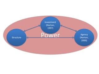 Power Structure 
Agency 
(Norton, 
2000) 
Investment 
(Norton, 
1997) 
 