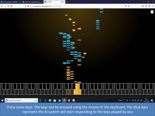 Press some keys. The keys can be pressed using the mouse or the keyboard. The blue bars
represent the AI system will start responding to the keys played by you
 