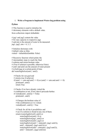 Water Jug Problem Python Code Artificial Intelligence Practical Manual.pdf
