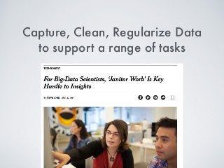 Capture, Clean, Regularize Data
to support a range of tasks
 