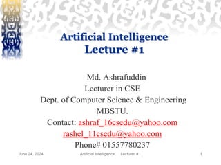 Artificial Intelligence Lecture Slide 01 Ppt Artificial Intelligence Lecture Slide 01 Ppt