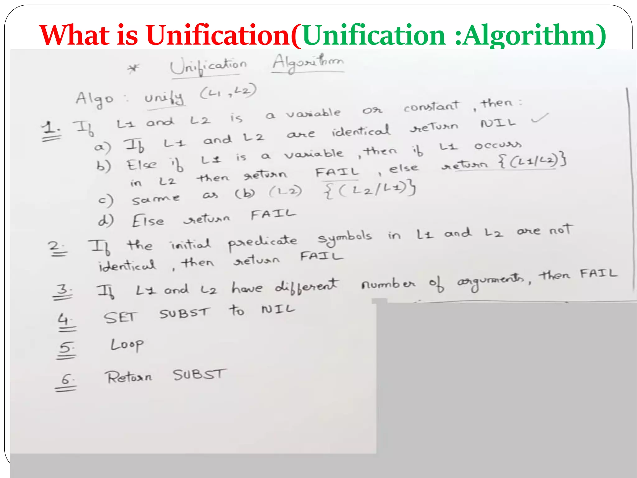What is Unification(Unification :Algorithm)
 