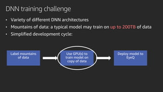DNN training challenge
• Variety of different DNN architectures
• Mountains of data: a typical model may train on up to 200TB of data
• Simplified development cycle:
EyeQ
 
