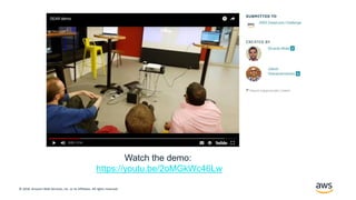 © 2018, Amazon Web Services, Inc. or its Affiliates. All rights reserved.
Watch the demo:
https://youtu.be/2oMGkWc46Lw
 