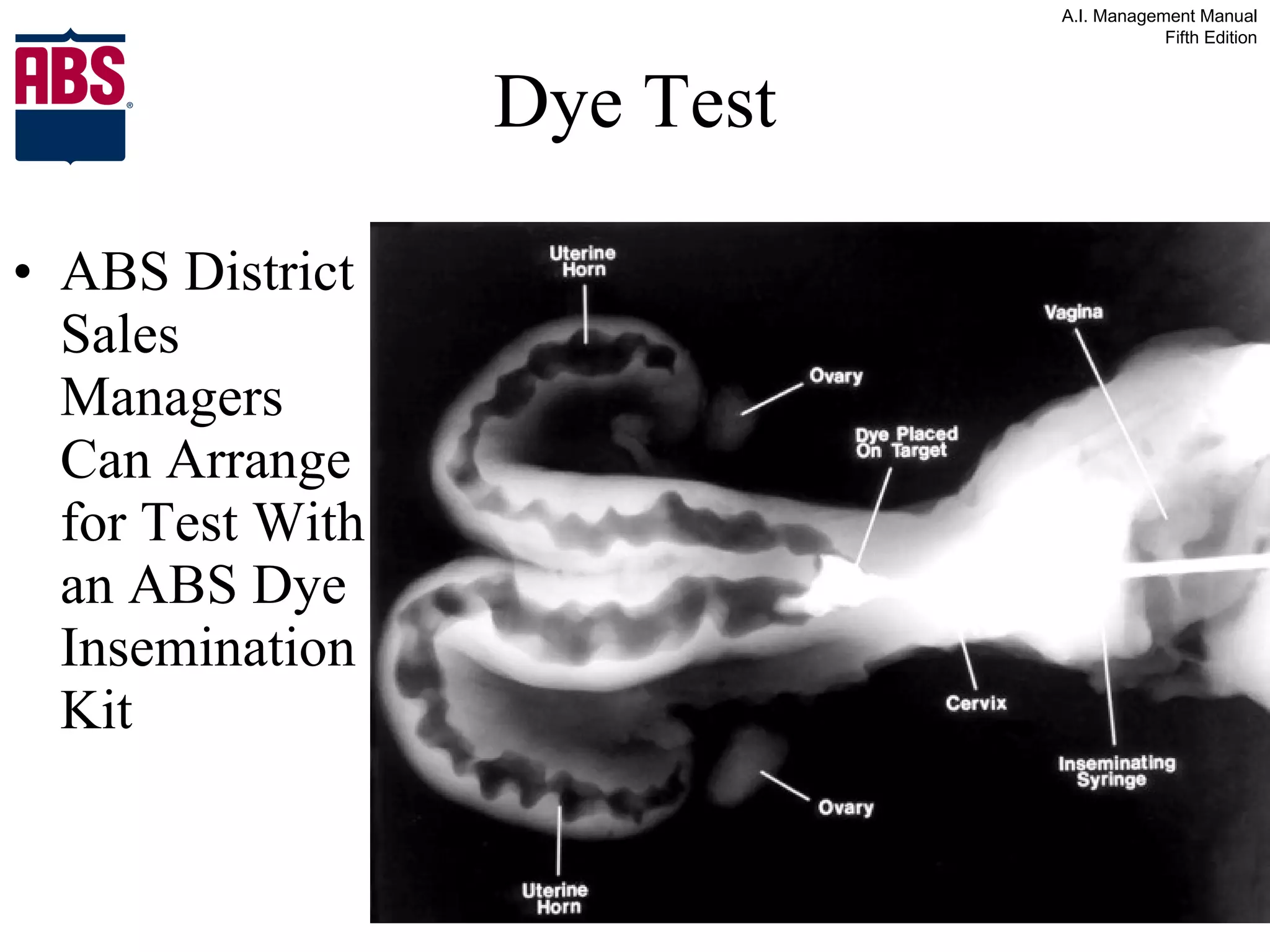 Dye Test ABS District Sales Managers Can Arrange for Test With an ABS Dye Insemination Kit 
