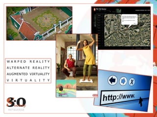 WARPED         REALITY

A LT E R N AT E R E A L I T Y

AUGMENTED VIRTUALITY

V I R T U A L I T Y




METAVERSE
 