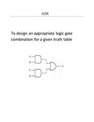 AIM
To design an appropriate logic gate
combination for a given truth table
 