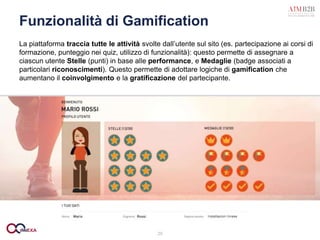 29
Funzionalità di Gamification
La piattaforma traccia tutte le attività svolte dall’utente sul sito (es. partecipazione a...