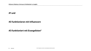 akom36016
Influencer Relations: Vertrauen & Sichtbarkeit vs. Insights
#1 und
#2 funktionieren mit Influencern
#3 funktioniert mit Evangelisten*
*Unter Evangelisten verstehen wir selbstaufgebaute Markenbotschafter
 