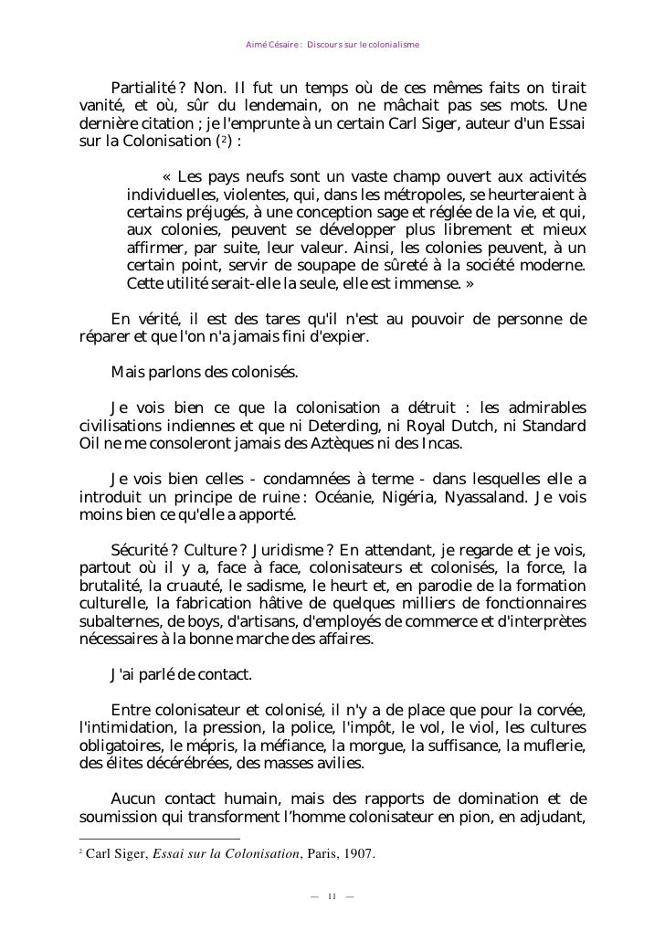 Aime Cesaire Discours Sur Le Colonialisme 1955