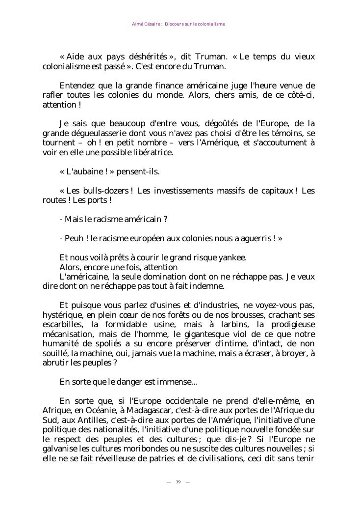 Aime Cesaire Discours Sur Le Colonialisme 1955