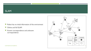 SLAM
 Robot has no initial information of the environment
 Online and full SLAM
 Known correspondence and unknown
correspondence
A.ANTONOVA & K.KOSEKOVA 14
 