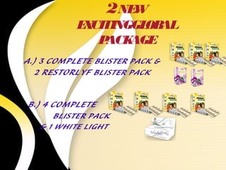2NEW
           E CITINGGL AL
            X        OB
              PACK AGE
A.) 3 COMPLETE BLISTER PACK &
   2 RESTORLYF BLISTER PACK


B.) 4 COMPLETE
    MISSION
       BLISTER PACK
   & 1 WHITE LIGHT
 