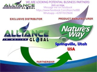 WE ARE LOOKING POTENTIAL BUSINESS PARTNERS!
Join us now,
Message me on Facebook
https.//www.Facebook.Com/blanche888
Whatsapp +639770129608
 