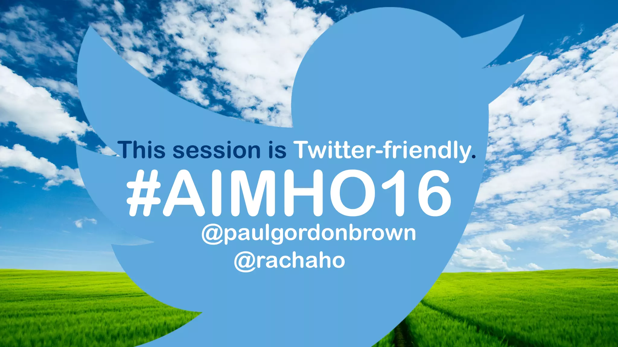 #AIMHO16
This session is Twitter-friendly.
@paulgordonbrown
@rachaho
 