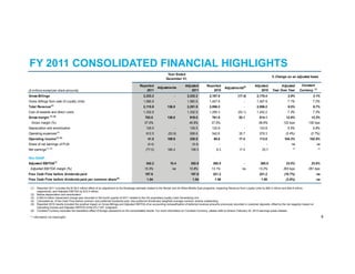 FY 2011 CONSOLIDATED FINANCIAL HIGHLIGHTS
                                                                                                                  Year Ended
                                                                                                                                                                                                         % Change on an adjusted basis
                                                                                                                 December 31,

                                                                                            Reported                             Adjusted          Reported                                Adjusted            Adjusted          Constant
                                                                                                          Adjustments                                             Adjustments(5)
($ millions except per share amounts)                                                           2011                                 2011              2010                                    2010      Year Over Year         Currency (6)
Gross Billings                                                                                 2,233.2                  -          2,233.2           2,187.8                 (17.4)         2,170.4                   2.9%                 3.1%
Gross Billings from sale of Loyalty Units                                                      1,560.8                  -          1,560.8           1,457.8                      -         1,457.8                   7.1%                 7.2%
Total Revenue (1)                                                                              2,115.9            136.0            2,251.9           2,056.2                      -         2,056.2                   9.5%                 9.7%
Cost of rewards and direct costs                                                               1,332.9                  -          1,332.9           1,295.3                 (53.1)         1,242.2                   7.3%                 7.3%
Gross margin (1) (2)                                                                            783.0             136.0              919.0             761.0                  53.1             814.1                 12.9%               13.3%
  Gross margin (%)                                                                             37.0%                                40.8%              37.0%                                  39.6%               122 bps              130 bps
Depreciation and amortization                                                                    129.5                  -            129.5             122.8                      -            122.8                  5.5%                 5.9%
Operating expenses (3)                                                                           612.5             (53.9)            558.6             542.6                  35.7             578.3                (3.4%)               (2.7%)
Operating income (1) (3)                                                                          41.0            189.9              230.9               95.6                 17.4             113.0               104.3%               102.9%
Share of net earnings of PLM                                                                      (4.4)                 -              (4.4)                 -                    -                 -                    na                    na
Net earnings (1) (3)                                                                             (77.0)           185.4               108.5                8.3                17.4               25.7                     **                   **

Non-GAAP
Adjusted EBITDA(1)                                                                               342.2               10.4             352.6             285.5                     -            285.5                 23.5%               23.6%
 Adjusted EBITDA margin (%)                                                                    15.3%                  na            15.8%              13.1%                    na            13.2%               263 bps              261 bps
Free Cash Flow before dividends paid                                                            197.6                                 197.6             221.2                                  221.2               (10.7%)                     na
Free Cash Flow before dividends paid per common share (4)                                        1.04                                  1.04               1.08                                  1.08                (3.8%)                     na

 (1)   Reported 2011 includes the $136.0 million effect of an adjustment to the Breakage estimate related to the Nectar and Air Miles Middle East programs, impacting Revenue from Loyalty Units by $95.2 million and $40.8 million,
       respectively, and Adjusted EBITDA by $10.4 million.
 (2)   Before depreciation and amortization.
 (3)   A $53.9 million impairment charge was recorded in the fourth quarter of 2011 related to the US proprietary loyalty Cash Generating Unit.
 (4)   Calculated as: (Free Cash Flow before common and preferred dividends paid, less preferred dividends)/ weighted average common shares outstanding.
 (5)   Reported 2010 results included the positive impact on Gross Billings and Adjusted EBITDA of an accounting reclassification of deferred revenue amounts previously recorded in customer deposits, offset by the net negative impact on
       Operating Income and Adjusted EBITDA of the ECJ VAT Judgment.
 (6)   Constant Currency excludes the translation effect of foreign operations on the consolidated results. For more information on Constant Currency, please refer to Aimia’s February 22, 2012 earnings press release.

 ** information not meaningful                                                                                                                                                                                                                      9
 