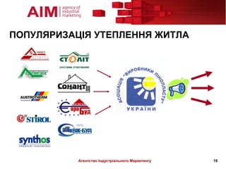 ПОПУЛЯРИЗАЦІЯ УТЕПЛЕННЯ ЖИТЛА




           Агентство Індустріального Маркетингу   19
 